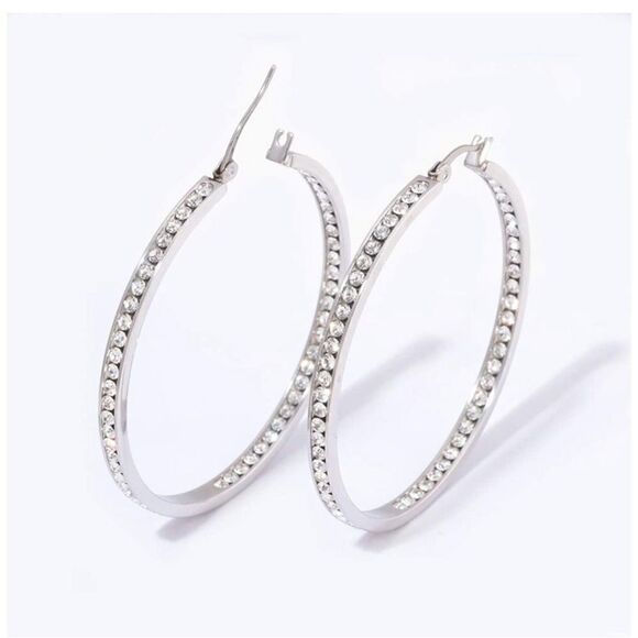 NEW Extra Large Silver Crystal Hoops Earrings - Picture 6 of 10